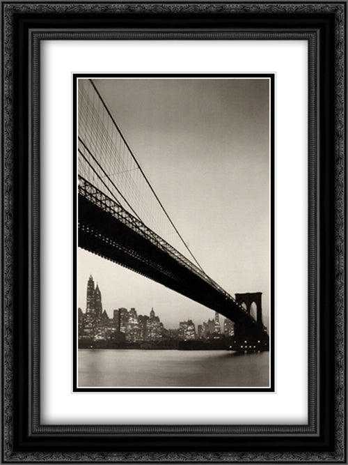 Brooklyn Bridge I 16x20 Black Ornate Wood Framed Art Print Poster with Double Matting