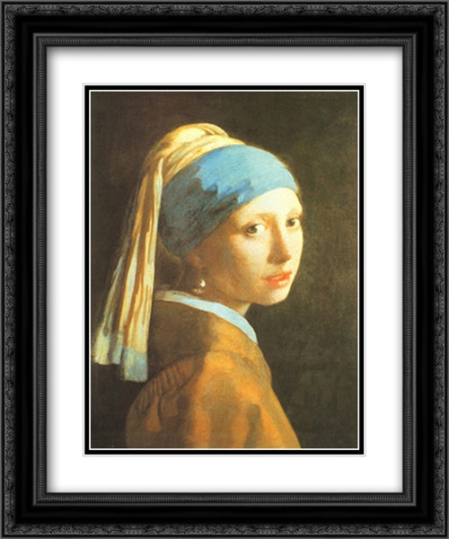 Girl with a Pearl Earring, c.1665 2x Matted 20x24 Black Ornate Wood Framed Art Print Poster with Double Matting by Vermeer, Johannes