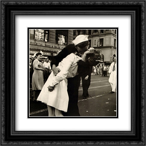 Kissing The War Goodbye In Times Square 2x Matted 20x20 Black Ornate Wood Framed Art Print Poster with Double Matting