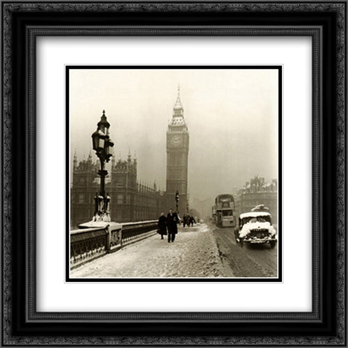 Big Ben-Winter In London, c.1955 2x Matted 20x20 Black Ornate Wood Framed Art Print Poster with Double Matting