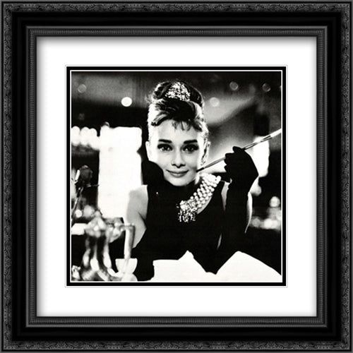 Audrey Hepburn In Breakfast at Tiffany's 2x Matted 20x20 Black Ornate Wood Framed Art Print Poster with Double Matting