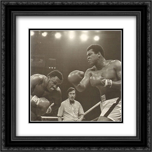Muhammad Ali vs Frazier 16x16 Black Ornate Wood Framed Art Print Poster with Double Matting