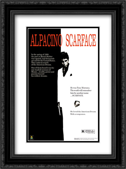 Scarface 18x24 Black Ornate Wood Framed Movie Poster with Double Matting