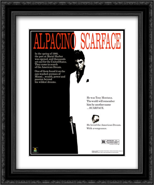 Scarface 20x24 Black Ornate Wood Framed Movie Poster with Double Matting