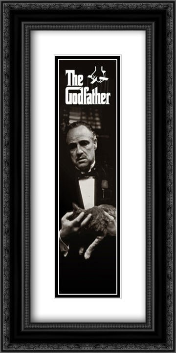 The Godfather (Cat B&W) 12x24 Black Ornate Wood Framed Movie Poster with Double Matting