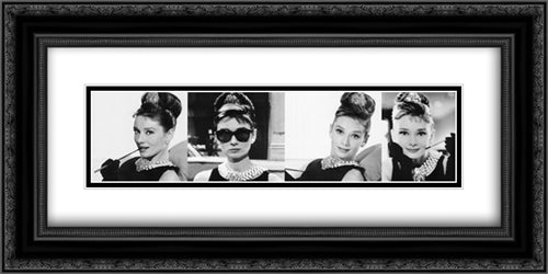 Audrey Hepburn (Black, White & Pink) 24x12 Black Ornate Wood Framed Movie Poster with Double Matting