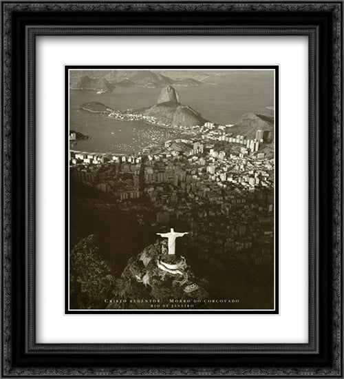 B/W Rio De Janeiro 2x Matted 20x24 Black Ornate Wood Framed Art Print Poster with Double Matting