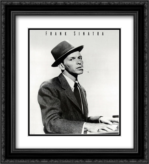 Frank Sinatra 2x Matted 20x24 Black Ornate Wood Framed Art Print Poster with Double Matting