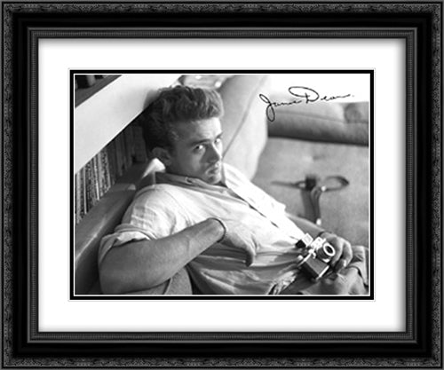 James Dean (camera) 2x Matted 24x20 Black Ornate Wood Framed Art Print Poster with Double Matting