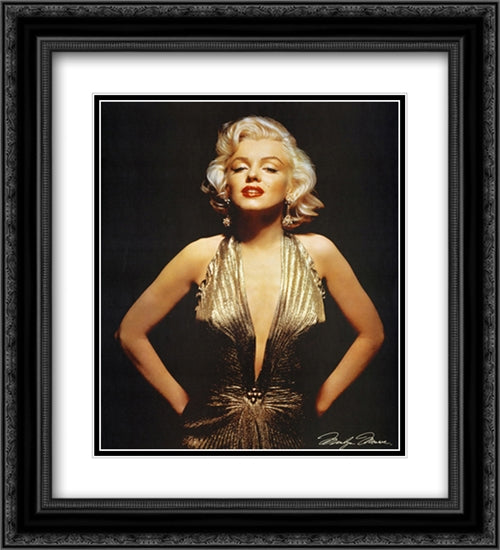 Marilyn Monroe (Gold) 2x Matted 20x24 Black Ornate Wood Framed Art Print Poster with Double Matting