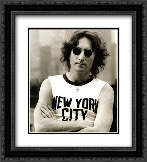 John Lennon (NYC) 2x Matted 20x24 Black Ornate Wood Framed Art Print Poster with Double Matting