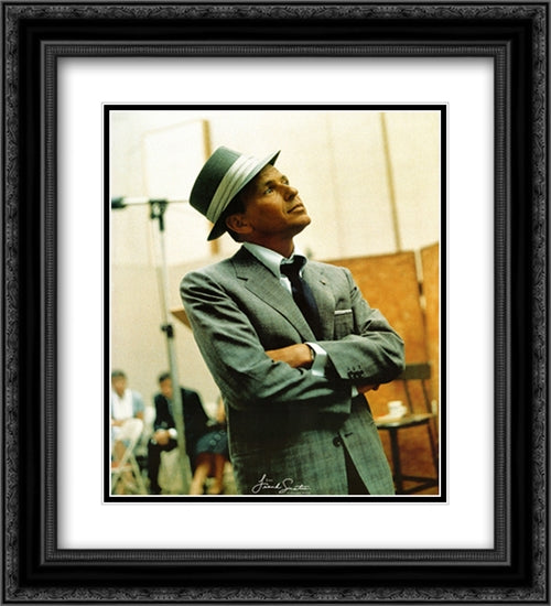 Frank Sinatra (Studio) 2x Matted 20x24 Black Ornate Wood Framed Art Print Poster with Double Matting