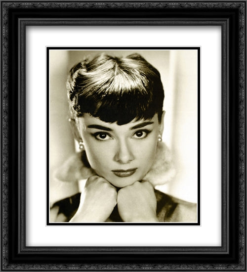 Audrey Hepburn: Sepia 2x Matted 20x24 Black Ornate Wood Framed Art Print Poster with Double Matting