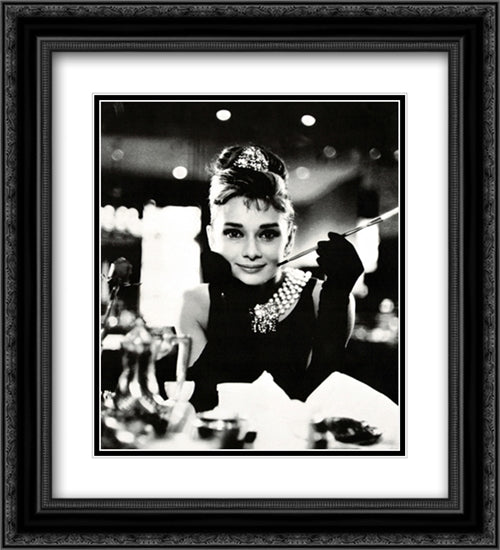 Audrey Hepburn: Breakfast at Tiffany's 2x Matted 20x24 Black Ornate Wood Framed Art Print Poster with Double Matting