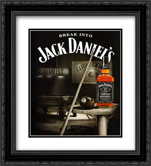 Jack Daniel's (Pool Room) 2x Matted 20x24 Black Ornate Wood Framed Art Print Poster with Double Matting