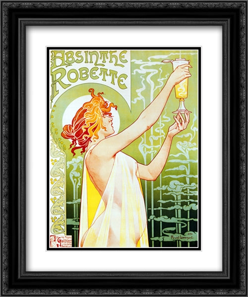 Absinthe Robette 2x Matted 20x24 Black Ornate Wood Framed Art Print Poster with Double Matting by Livemont, Privat