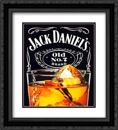 Jack Daniel's on the Rocks 2x Matted 20x24 Black Ornate Wood Framed Art Print Poster with Double Matting