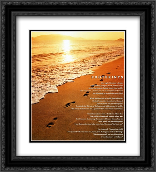 Footprints 2x Matted 20x24 Black Ornate Wood Framed Art Print Poster with Double Matting