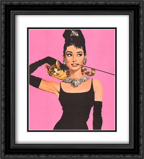 Audrey Hepburn: Pink 2x Matted 20x24 Black Ornate Wood Framed Art Print Poster with Double Matting