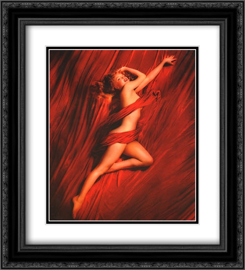 Marilyn Monroe: Red Silk 2x Matted 20x24 Black Ornate Wood Framed Art Print Poster with Double Matting