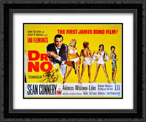 James Bond Dr. No Yellow 24x20 Black Ornate Wood Framed Movie Poster with Double Matting