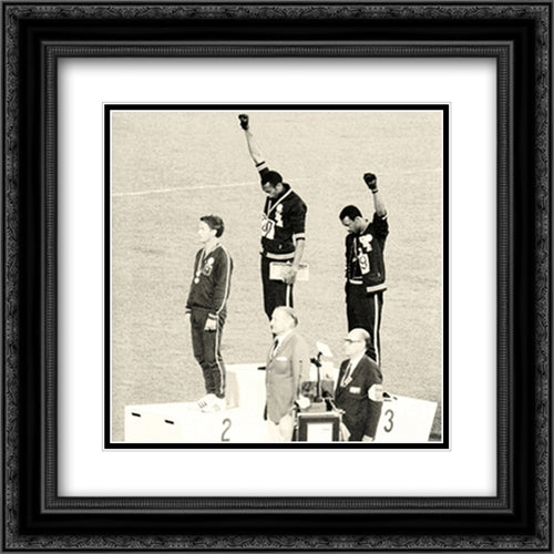 Black Power Salute 2x Matted 20x20 Black Ornate Wood Framed Art Print Poster with Double Matting