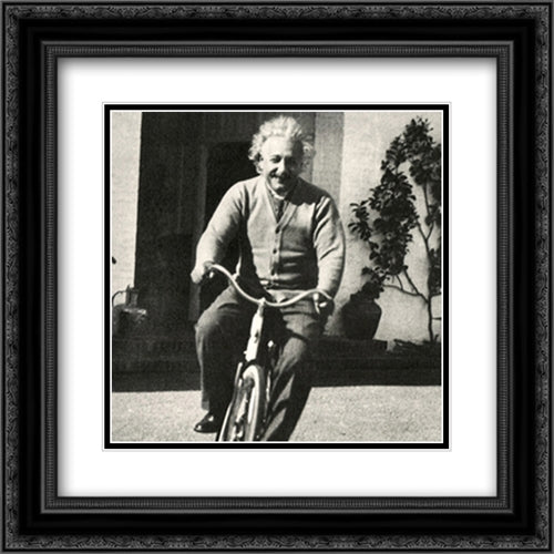 Albert Einstein (Bike) 2x Matted 20x20 Black Ornate Wood Framed Art Print Poster with Double Matting