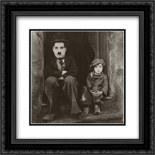 Charlie Chaplin (The Kid) 2x Matted 20x20 Black Ornate Wood Framed Art Print Poster with Double Matting