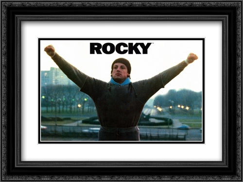 Rocky Arms In Air 24x18 Black Ornate Wood Framed Movie Poster with Double Matting