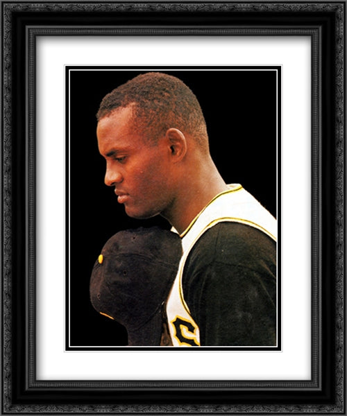 Roberto Clemente 2x Matted 20x24 Black Ornate Wood Framed Art Print Poster with Double Matting