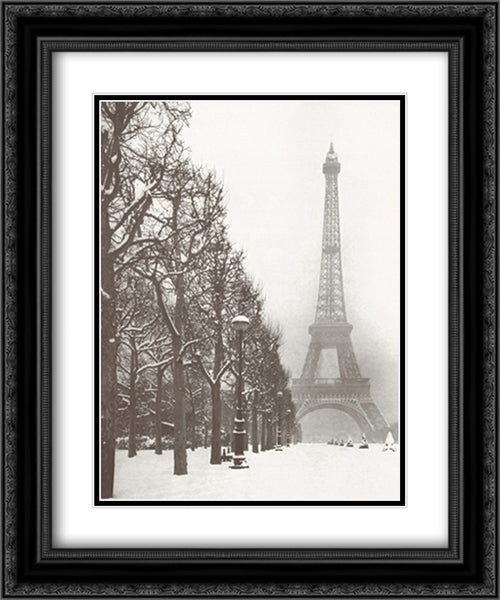 Eiffel Tower 2x Matted 20x24 Black Ornate Wood Framed Art Print Poster with Double Matting