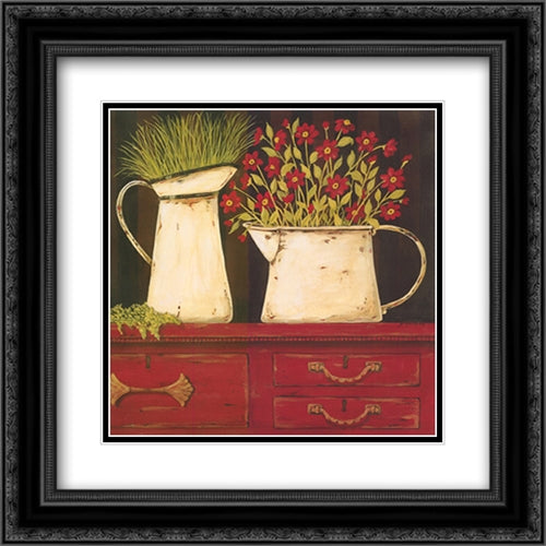Red Cupboard 2x Matted 20x20 Black Ornate Wood Framed Art Print Poster with Double Matting by Moulton, Jo