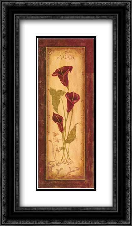 Crimson Blooms I 2x Matted 12x24 Black Ornate Wood Framed Art Print Poster with Double Matting by Moulton, Jo