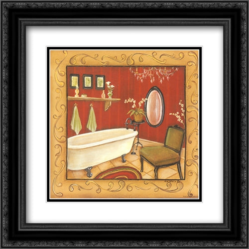 Red Bathroom Tub 16x16 Black Ornate Wood Framed Art Print Poster with Double Matting by Lewis, Kim