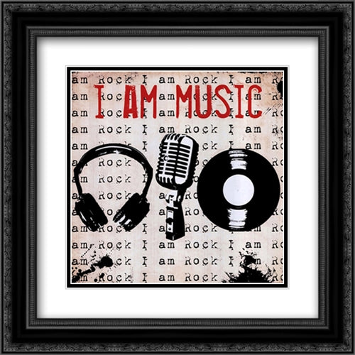 I Am Music 16x16 Black Ornate Wood Framed Art Print Poster with Double Matting by Carey, Louise