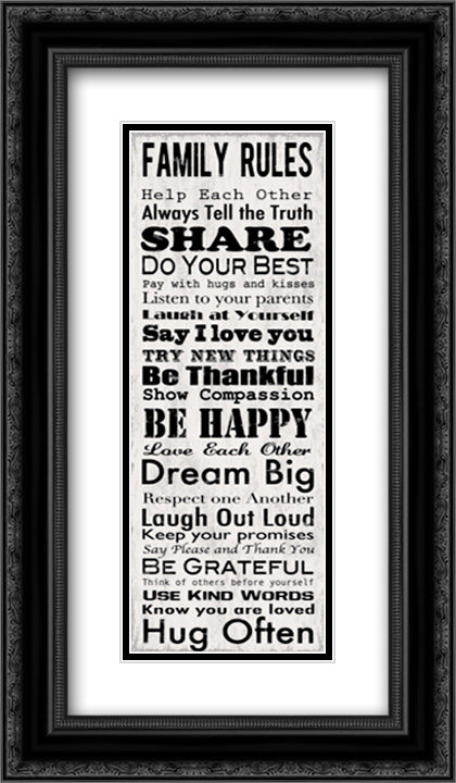 Family Rules Panel 10x22 Black Ornate Wood Framed Art Print Poster with Double Matting by Carey, Louise