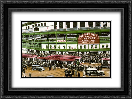 Wrigley Field 2x Matted 20x24 Black Ornate Wood Framed Art Print Poster with Double Matting by Vlasak, Darryl