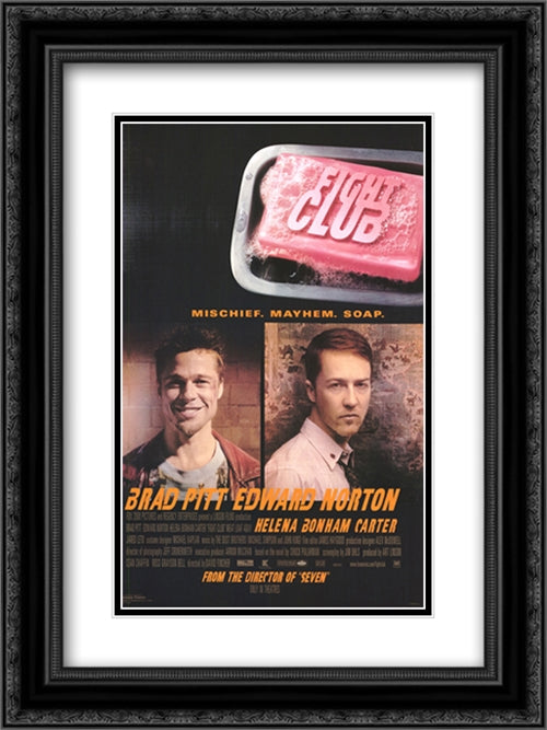 Fight Club 18x24 Black Ornate Wood Framed Movie Poster with Double Matting