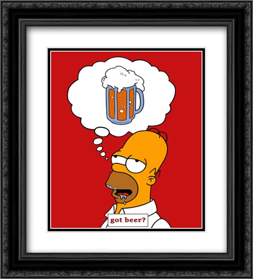 The Simpsons - Homer Got Beer 2x Matted 20x24 Black Ornate Wood Framed Art Print Poster with Double Matting