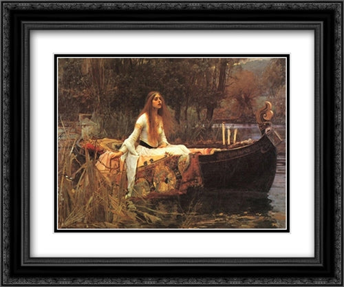 Lady Of Shalott 2x Matted 24x20 Black Ornate Wood Framed Art Print Poster with Double Matting by Waterhouse, John William