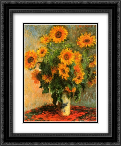 Sunflowers 2x Matted 20x24 Black Ornate Wood Framed Art Print Poster with Double Matting by Monet, Claude