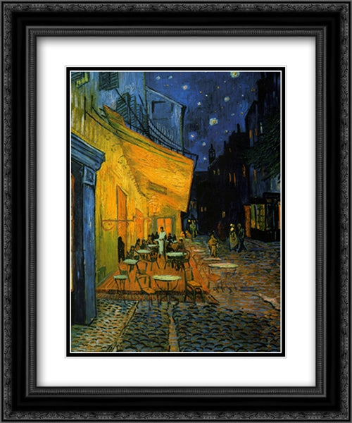 The Cafe Terrace on the Place du Forum, Arles, at Night, c.1888 2x Matted 20x24 Black Ornate Wood Framed Art Print Poster with Double Matting by Van Gogh, Vincent