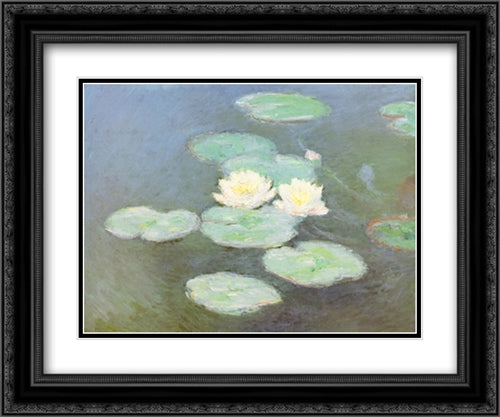 Nympheas Effet Du Soir 2x Matted 24x20 Black Ornate Wood Framed Art Print Poster with Double Matting by Monet, Claude