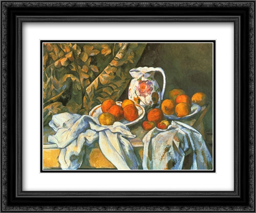 Apples And Oranges 2x Matted 24x20 Black Ornate Wood Framed Art Print Poster with Double Matting by Cezanne, Paul
