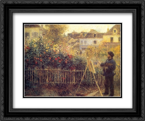 Monet Painting in his Garden at Argenteuil, c.1873 2x Matted 24x20 Black Ornate Wood Framed Art Print Poster with Double Matting by Renoir, Pierre Auguste