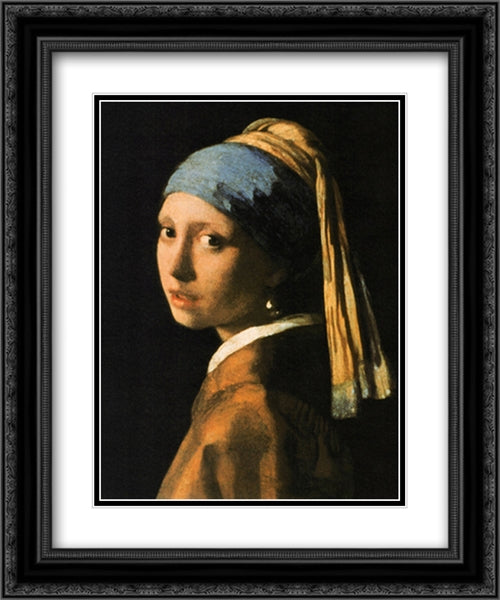 Head Of A Girl 2x Matted 20x24 Black Ornate Wood Framed Art Print Poster with Double Matting by Vermeer, Johannes