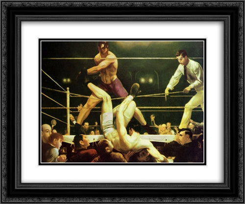 Jack Dempsey And Firpo 2x Matted 24x20 Black Ornate Wood Framed Art Print Poster with Double Matting by Bellows, George