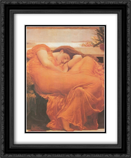 Flaming June 2x Matted 24x20 Black Ornate Wood Framed Art Print Poster with Double Matting by Leighton, Frederic