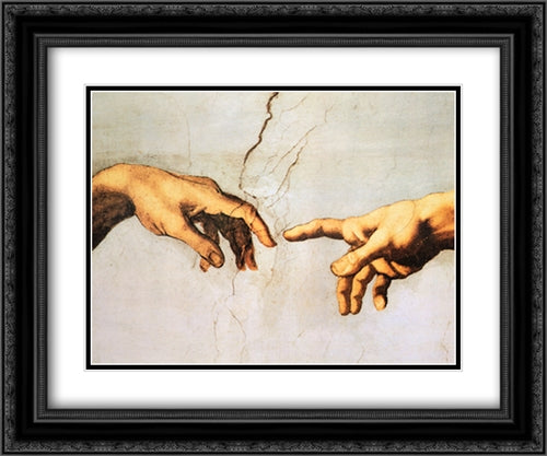 Creation Of Adam (Detail) 2x Matted 24x20 Black Ornate Wood Framed Art Print Poster with Double Matting by Michelangelo