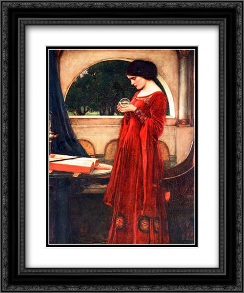 Crystal Ball 2x Matted 20x24 Black Ornate Wood Framed Art Print Poster with Double Matting by Waterhouse, John William